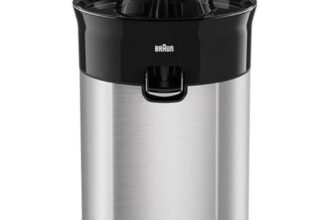 Braun CJ5050BK Spremiagrumi, Avvio e Arresto Automatici, Base Antiscivolo, Pratico Beccuccio, Coperchio di Protezione, Sistema Direct Serve, Antigoccia, Sistema a Pressione, 60watt, Acciaio/Nero