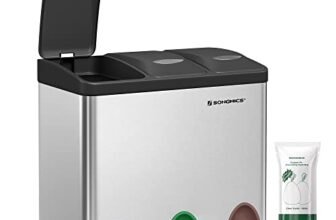 SONGMICS Cestino per Rifiuti da Cucina, 3 x 8 L Pattumiera Differenziata Piccolo Volume, Cestino Triplo in Acciaio, Pedali e Secchi Interni, Facile da Pulire, Argento e Nero LTB24L