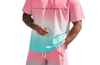Completo Uomo Palestra – Estivi Uomo 2 Pezzi Tuta Girocollo Tee Shirt a Manica Corta e Pantaloncino con Tasche Coulisse Set Completino Morbido Comodo Taglio Sportiva Tute Uomo,L