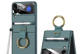 Coque Custodia Galaxy Z Flip 3 Cover,Pellicola Shell all-Inclusive Custodia Telefono con Supporto Video ad Anello|Stilo|Porta Penna, Cover Pieghevole per Samsung Galaxy Z Flip 3 5G-Verde