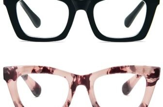 Kodilin 2 Pacco Occhiali da Lettura Vintage Oversize Square Frame Grande Retrò Quadrati Rettangolar Anti Luce Blu per Donna Cerniera a molla Nero+Tartaruga Rosa 2.0