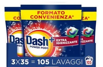 Dash Power Pods Detersivo Lavatrice In Capsule, 105 Lavaggi (3×35), Extra Igienizzante, Pulizia profonda contro sporco e batteri, Pulizia Impeccabile