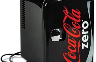 Coca-Cola Zero Portable 6 Can Thermoelectric Mini Fridge Cooler/Warmer, 4 L/4.2 Quarts Capacity, 12V DC/110V AC Plugs Included Great for Home, Dorm, Car, Skincare, Cosmetics, Medication, ETL Listed