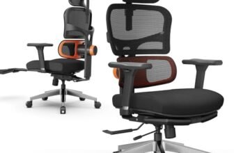 Newtral NT002 Sedia Ufficio Ergonomica Lombare con Poggiapiedi, Sedia Scrivania Poltrona con Bracciolo Poggiatesta Regolabile, Ergonomic Office Chair Oscillazione 96-136° (NT002 con Poggiapiedi, Nero)