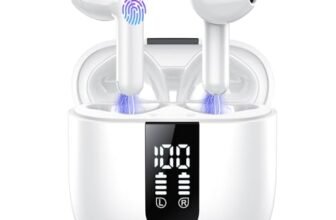 Cuffie Bluetooth, Auricolari Bluetooth 5.4 Stereo HiFi con 4 ENC Mic,Cuffie Wireless con LED Display 50 Ore, Cancellazione Rumore Cuffiette Bluetooth,Touch Control,IP7 Impermeabile Auricolari Wireless