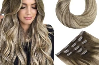 HOTBANANA Extension di veri capelli umani con clip, 5 pezzi, 80 g, 50,8 cm, colore sfumato da marrone noce a castano cenere e biondo ossigenato, extension con clip Remy