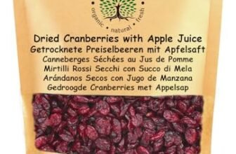 Raw Farm – Mirtilli Rossi Essiccati 1kg – Dolcificati con Succo di Mela – Senza Zuccheri Aggiunti – Frutti Interi, Naturali, Senza Conservanti, Snack Salutare