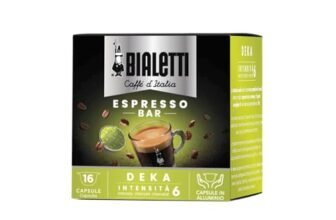 Bialetti Caffè d’Italia, Box 16 Capsule, Decaffeinato, Intensità 6, Compatibili con Macchine Bialetti sistema chiuso, 100% Alluminio