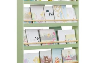 SONGMICS Libreria Montessoriana per Bambini, Scaffale per Giocattoli a 4 Ripiani, Libreria da Parete, Mobile per Cameretta Stanza dei Giochi, Verde Alloro e Naturale GKR014CE02