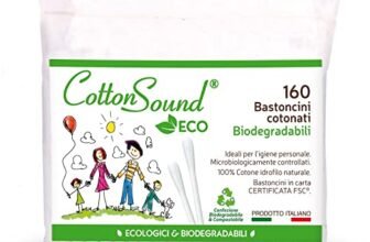 COTTON SOUND ECO Bastoncini Cotonati Busta 1 confezione x 160 Pezzi, Bastoncini Cotonati Ecologici e Biodegradabili, 100% Puro Cotone Idrofilo, Busta Compostabile, Made in Italy