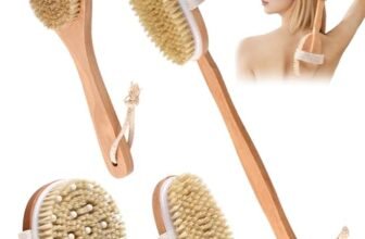 Gykutix Set di 4 Spazzola Schiena Doccia Spazzola Corpo a Secco Setole Naturali, Dry Brushing per Esfoliazione, Pulizia Della Pelle e Riduce al Minimo La Cellulite