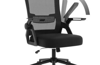 naspaluro Sedia da Ufficio Scrivania Ergonomica, Con Braccioli Pieghevoli, Altezza Regolabile, Seduta e Schienale in Rete Respirante, Girevole con Ruote, Funzione Oscillante Nera