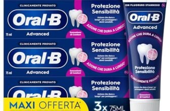 Oral-B Dentifricio Advanced Protezione Sensibilità 3x75ml, Dentifricio per Denti Sensibili, Pulizia Denti Efficace, Alito Fresco, Sapore Eucalipto Menta Piperita