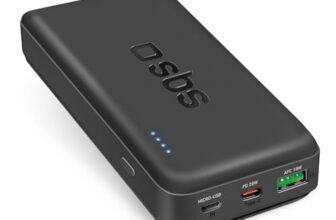 SBS PowerBank 20K FAST, 20W Power Delivery, 20.000mAh, Power Bank con Ricarica Rapida, LED di Carica, USB-C, USB-A, Caricabatterie Portatile da Viaggio, Design Compatto, Nero