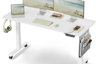 VASAGLE Scrivania Elettrica Regolabile in Altezza, 60 x 140 x (72-120) cm, Tavolo Regolabile in Continuo, Funzione di Memoria con 4 Altezze, Bianco Nuvola LSD174W01