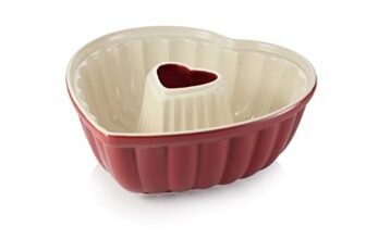 Tescoma – 622212, Delìcia, Tortiere, Stampo Ciambella a Forma di Cuore, Ceramica, Lavabile in Lavastoviglie, Rosso e Bianco