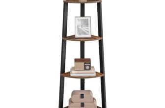 VASAGLE Libreria Angolare a 4 Ripiani, Scaffale ad Angolo, Portaoggetti, Porta Piante per Soggiorno, Stile Industriale, Struttura in Acciaio, Marrone Vintage e Nero LLS34X
