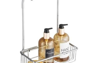 WopeiteDoccia Portaoggetti da Appenderci Senza Forare, Miscelatore, Portasapone e Bagnoschiuma in Acciaio Inox, 25x13x35cm, Argento