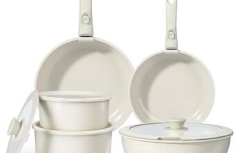 GiPP Set di Pentole e Padelle Ceramiche Antiaderenti 11 Pezzi con Manico Amovibile – Cucina Sana per Camper, Senza Tossine, Compatibile Induzione/Forno/Lavastoviglie (Bianco, 11Pezzi)