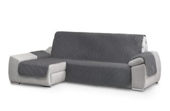 Textilhome Copri divano con Penisola Sinistra, Copridivano Chaise Longue CIRCUS – Salvadivano Trapuntato Universale con Bracciolo, Antimacchia, 240 cm, Grigio