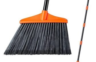 Lifewit Scopa da Esterno 135cm, Scopa da Giardino con Manico Lungo Regolabile, Scope Telescopica per Interni per la Pulizia di Pavimenti, Garage, Giardini, Patio, Arancione, 1 Pezzo