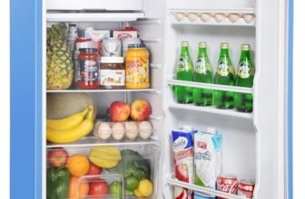 Upstreman Frigorifero Piccolo 91L, Frigorifero Monoporta con Fresh Zone, Controllo della Temperatura, Silenzioso, Scomparto per Verdure, Frigo Piccolo da Ufficio,Camera,Dormitorio, Blu -BR321