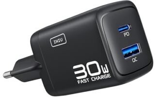 INIU Caricatore USB C, Presa 30W alimentatore, PD 3.0 compatto Caricatore Rapido, 2 Porte GaN Caricabatteria Rapido compatibile con iPad, Samsung S24 Ultra, Google, Xiaomi, Huawei ecc