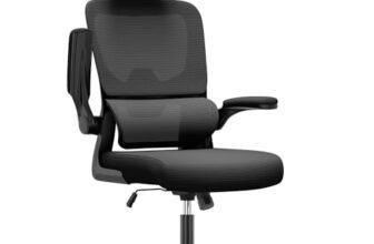 naspaluro Sedia Da Ufficio Ergonomica Con Supporto Lombare Adattativo a Forma Di C, Poggiatesta Regolabile, Braccioli Ribaltabili, Poltrone Ufficio a Rete Traspirante per Scrivania, Casa,Nero