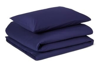 Amazon Basics Set Copripiumino Singolo in Cotone Organico, 2 Pezzi, Copripiumino da 135 x 200 cm e 2 Federe da 50 x 80 cm, Blu navy