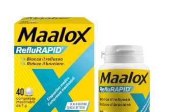 Maalox Reflurapid Blocca il Reflusso Gastroesofageo, Riduce Bruciore e Acidità di Stomaco, anche in Gravidanza – con Bicarbonato di Sodio, Senza Glutine, Senza Lattosio (40 Compresse Gusto Menta)