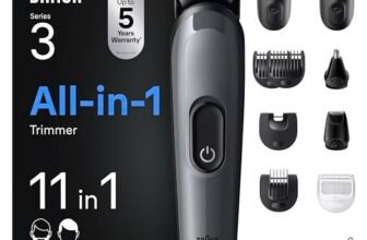 Braun Rifinitore All-In-One Series 3, Rasoio Elettrico Barba E Capelli 11In1, Con Lama Ultra Affilata, 14 Lunghezze, 50 Minuti di Autonomia, Styling Facile e Veloce Per Viso E Capelli, AIO3565 Grigio