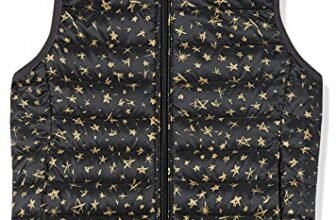 Amazon Essentials Piumino Smanicato Ripiegabile Impermeabile Leggero Bambine e Ragazze, Nero Stelle, 3 Anni