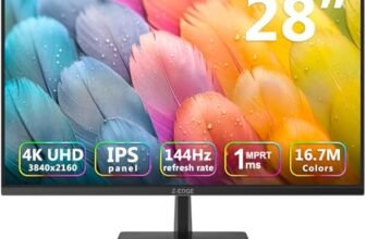 Z-Edge Monitor Gaming 4K da 28 pollici UHD 3840 x 2160 144 Hz, Schermo da Gioco IPS da 1 ms MPRT, 300 cd/m², FreeSync, HDR10, DP e HDMI, VESA Compatibile, Nero
