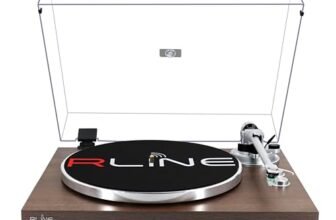 RLINE – Giradischi Vinili Bluetooth Noce, Lettore Vinili 33 e 45 Giri, Piatto 12″ in Alluminio Pressofuso, Cartuccia Magnetica VM-95E, Pre-amplificatore Attivabile, Funzione Anti-Skating