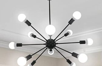LynPon Sputnik Lampadario, Modern Sospensione e Plafoniere, Altezza Regolabile, 12 Luci Illuminazione Nera per Cucina Soggiorno Camera da letto Loft