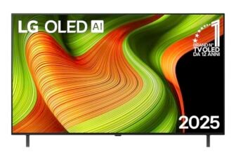 LG OLED AI B5 TV 55 pollici, Smart TV 4K, Processore α8 Gen2, webOS con AI, Dolby Vision e Atmos, Gaming con VRR, GSYNC e FreeSync 4K@120Hz, 4 HDMI 2.1, Alexa, OLED55B56LA 2025