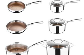 MasterPRO GIRO – Set di pentole – Include pentole e padelle – Acciaio inox – Rivestimento antiaderente – Adatto per il forno e per tutti i piani cottura