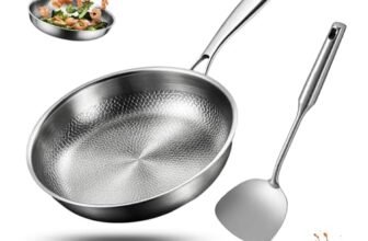 Generico Padella titanio con spatola, wok antiaderente martellato in titanio Nutrition per cucinare, non rivestita, padella Pro induzione, per cucina e campeggio (Senza Copertura, 32cm)