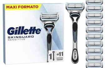 Gillette Skinguard Sensitive Rasoio Da Uomo Con LAMETTE DA BARBA Di Ricambio Con Un Tocco Di Aloe, 10 LAMETTE DA BARBA Di Ricambio, Clinicamente Testato Per Pelli Sensibili