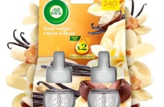 Air Wick Diffusore Elettrico di Oli Essenziali, 2 Ricariche per Diffusore Elettrico alla Fragranza Dolce Vaniglia e Burro di Karitè, Profumatore per Ambienti Elettrico con Oli Essenziali