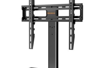 Supporto Girevole da Tavolo per TV da 26-60 Pollici – Piedistallo per TV Regolabile in Altezza con Base in Vetro Temperato, VESA Max 400x400mm, Fino a 40 kg