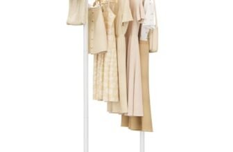 ENUMAIL Appendiabiti da Terra in Metallo, Attaccapanni con Lastra di Roccia, Usato per Cappotti, Cappelli, Borse, 175cm, Bianco, Il piccolo