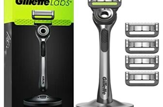Gillette Labs Rasoio Barba Manuale Con Barra Integrata, 1 Manico, 5 Lamette Gillette di Ricambio, Con Base Magnetica, Grigio, Rasoio Barba e Lamette Di Ricambio
