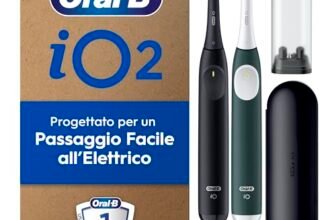 Oral-B iO 2 DUO Spazzolino Elettrico Oral B, Nero e Verde, 2 Testine Di Ricambio e Spazzolini, Custodia Da Viaggio, Porta Ricarica Da Viaggio. Delicato sulle Gengive, Sensore di Pressione