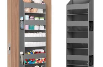 Lifewit Portaoggetti da Appendere con 4 Tasche Laterali e 2 Ganci, Organizer Appendere, Capacità 18 kg (40 lbs), Mensole Porta per Camera da Letto, Bagno, 5 Ripiani, 5 Scomparti, Grigio