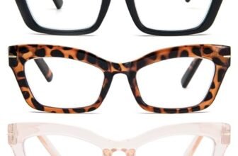 kollyseek 3 Pack Occhiali da Lettura Cateye Donna Retrò anti-blu Comodi e Alla Moda Grande Cat Eye,1.0 1.5 2.0 2.5 3.0 3.5 Nero, Beige, marrone 3.0