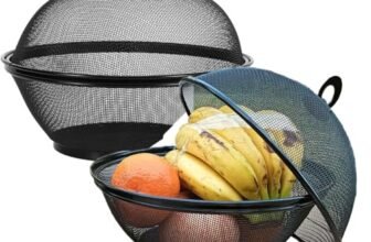 QWXOSR Fruttiera Con Coperchio，Portafrutta Fruttiere Metallo Moderno 27 x 27 x24 cm Nero Grande Cestino per Frutta da Tavolo Centrotavola （2 set）