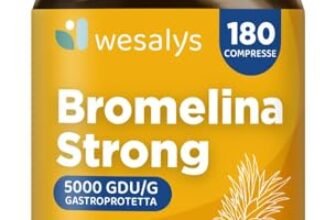 Bromelina 5000 GDU/g Gastroprotetta, 180 Compresse, 1600mg di Bromelina Pura, Altissimo Dosaggio. Fino a 6 mesi di Fornitura. Estratta naturalmente dall’Ananas, Integratore Made in Italy
