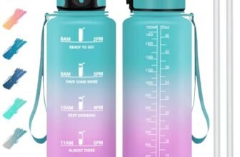 Motswedi Borraccia 1500 ml, Borraccia Motivazionale senza BPA, Borracce con Cannuccia Viola Chiaro & Rosa Chiaro