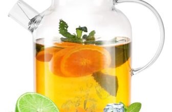 Kasanni Teiera In Vetro 1.8 L Copertura In Legno Con Filtro Resistente Al Freddo e ai Calore, a Prova di Esplosione Teiera Vetro Borosilicato Adatto Per Tè, Tisane Profumate e Bevande Alla Frutta